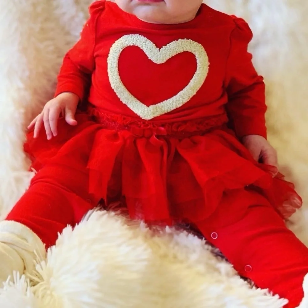 6-9 Months Cat & Jack Red Tutu Long Sleeve Bodysuit With Heart Detail